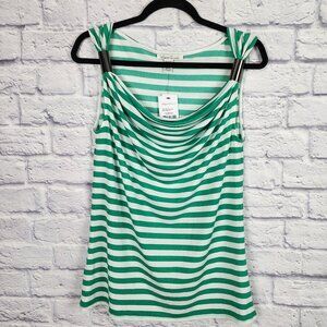 Kenneth Cole NY Women's Size Small Green & White Striped‎ Sleeveless Top
